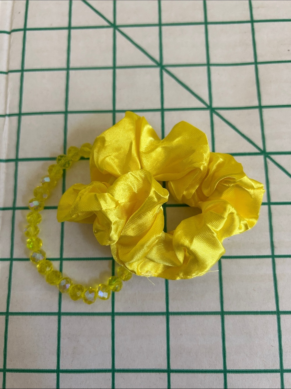 Yellow Satin Scrunchie and Beaded Bracelet Set for Kids